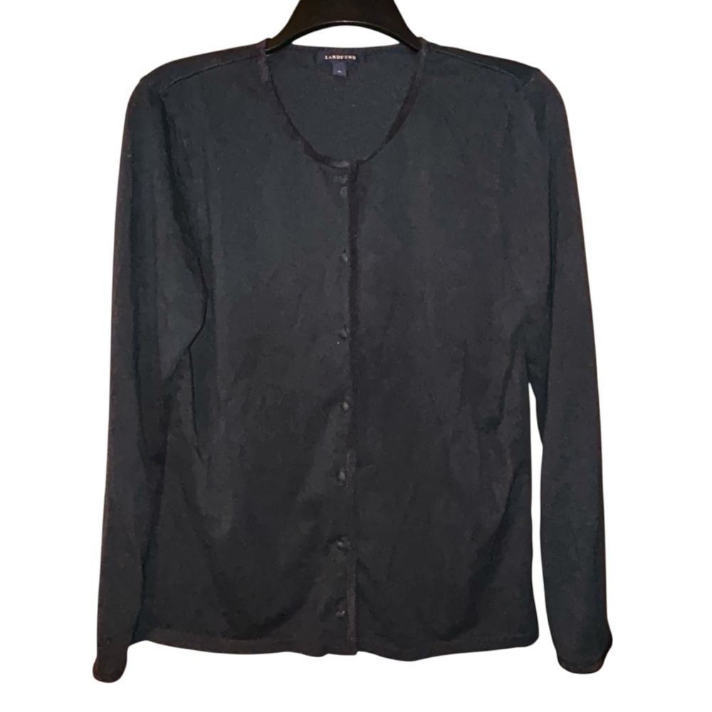 Lands’ End‎ Cardigan Sweater Dark Navy Button Front Women’s Medium 10-12